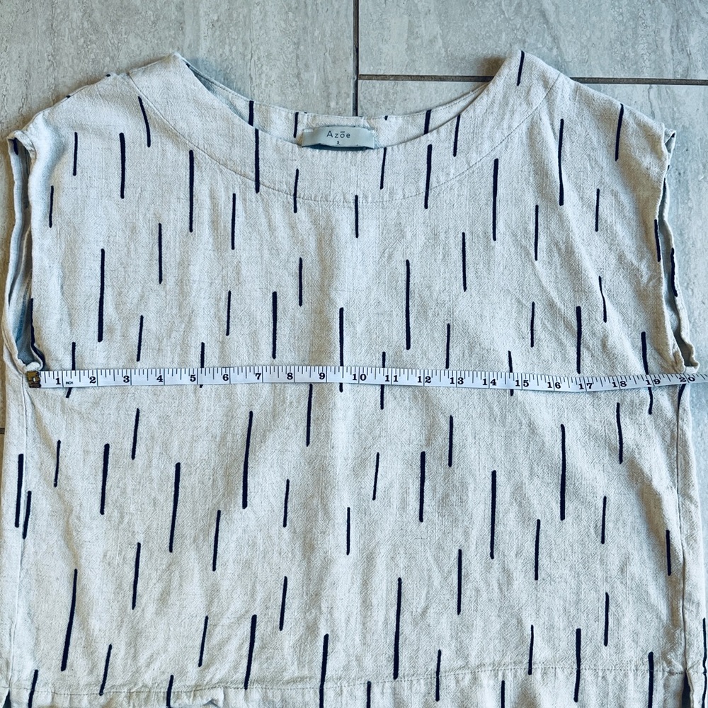 Azoe Cream and Black Women's Linen Blend Boxy Top - Picture 5 of 6